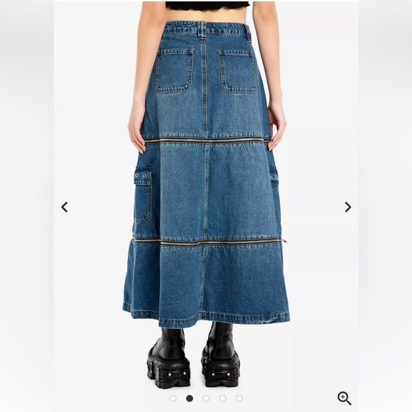 Social Collision Zip Off Blue Denim Convertible Midi Cargo Skirt size SM - Picture 4 of 14